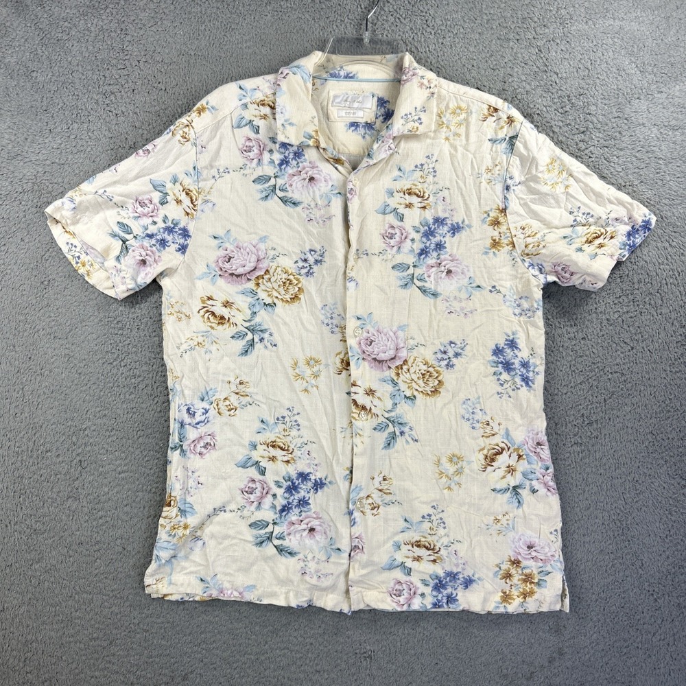 Porter & Ash Shirt Mens Medium Floral Linen Blend Hawaiian Tropical Beach Resort